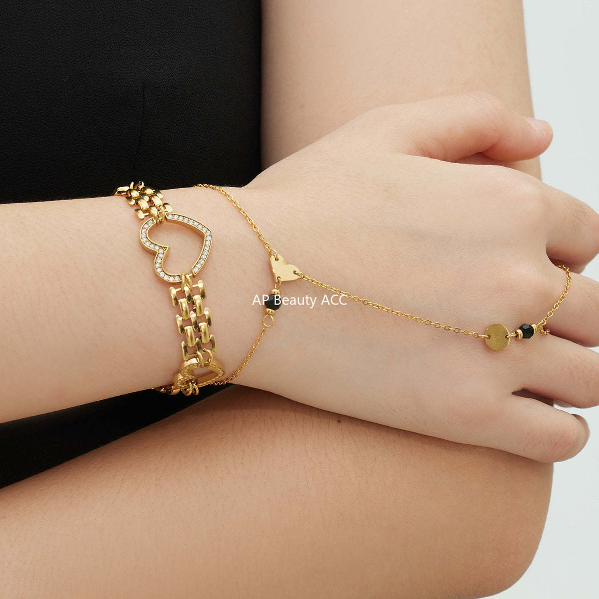 D관 - 스테인리스 스틸 18K 도금 하트 큐빅 천연석 팔찌 [E162-E169] 25.12-3