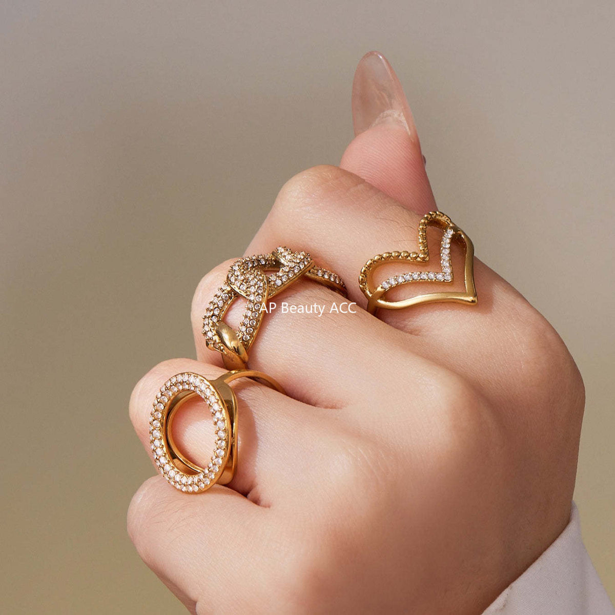 D관 - 스테인리스 스틸 풀 큐빅 하트 원형 오픈형 반지 [A330-A331] 25.09-4