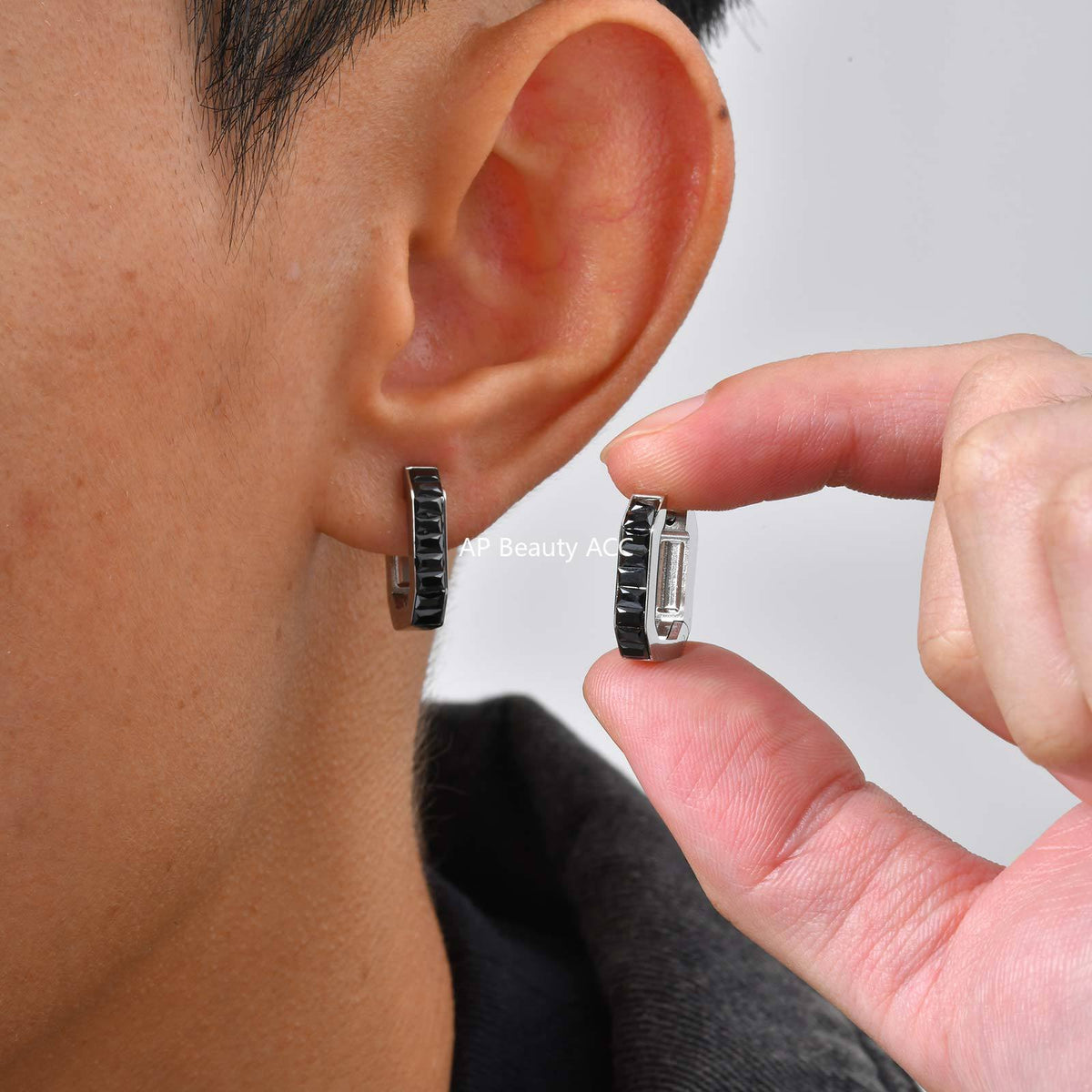 G관 - 스테인리스 스틸 블랙 큐빅 8각형 귀걸이 [EH-802] 25.12-1