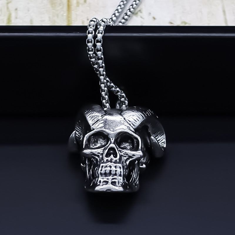 G관 - 빈티지 염소 뿔 해골 체인 남성용 목걸이 [X1208] 25.10-3