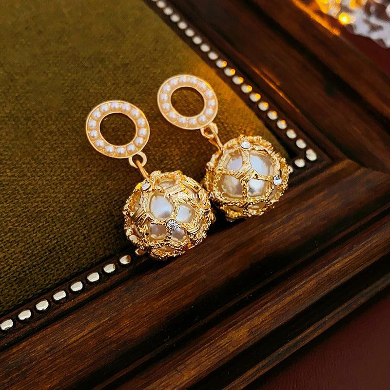 C관 - 실버 큐빅 오픈 원형 진주 모던 엘레강스 귀걸이 [E17400] 24.02-1