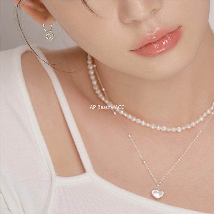 F관 - 925 실버 하트 AB 컬러 큐빅 귀걸이 [C1059] 25.09-4