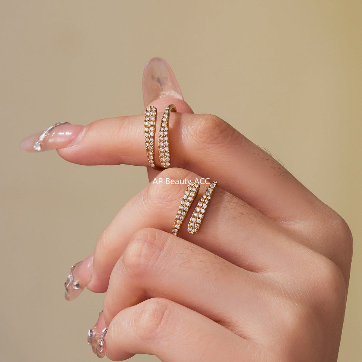 D관 - 18K 골드 도금 스테인리스 스틸 큐빅 하트 모양 반지 [A560-A561] 25.10-1