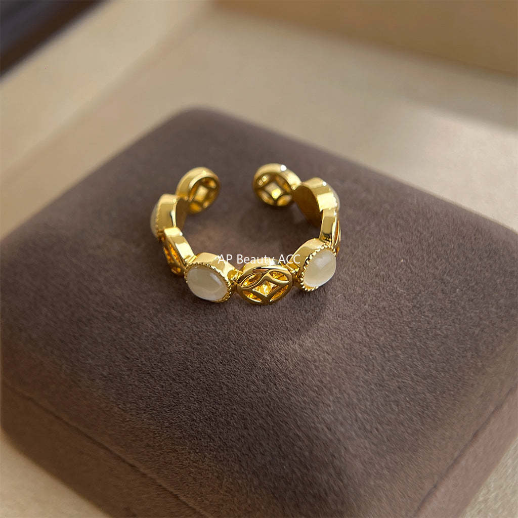 C관 - 18K 도금 글라스 묘안석 오픈형 반지 [7241] 25.12-3