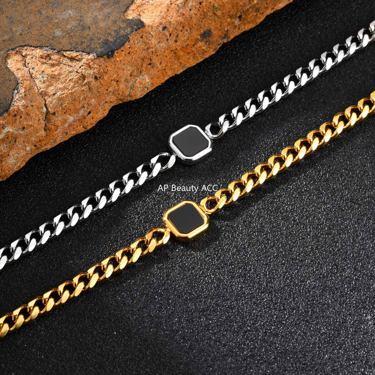 G관 - 스테인리스 스틸 사각 아크릴 펜던트 체인 팔찌 [BR-2662] 25.10-5