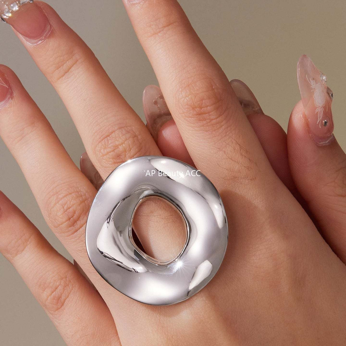 D관 - 불규칙 원형 스테인리스 스틸 18K 도금 오픈형 반지 [A701] 25.09-4
