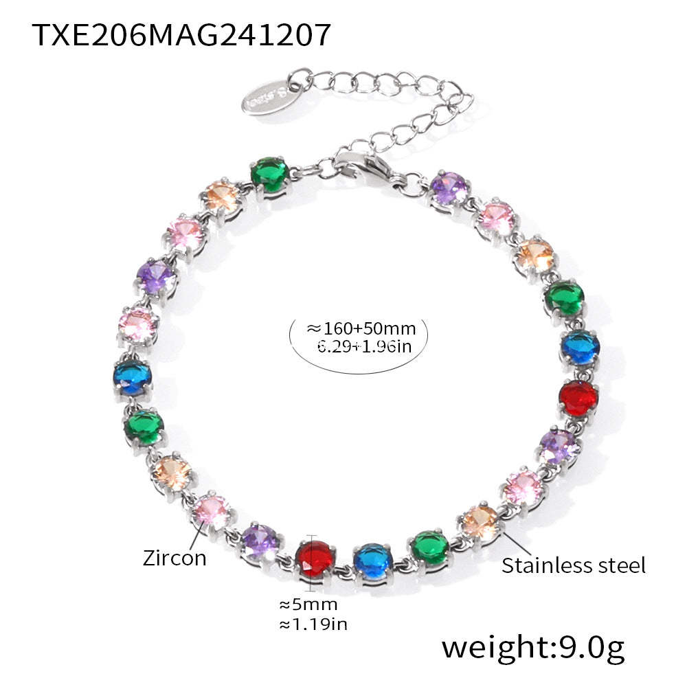 D관 - 18K 골드 도금 스테인리스 스틸 핸드메이드 5mm 컬러 큐빅 목걸이 팔찌 [TXP206-TXE206] 24.12-2