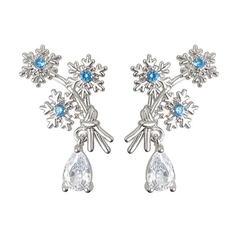 C관 - 아쿠아마린 큐빅 눈꽃 디자인 925 은침 귀걸이 [7158] 25.11-4