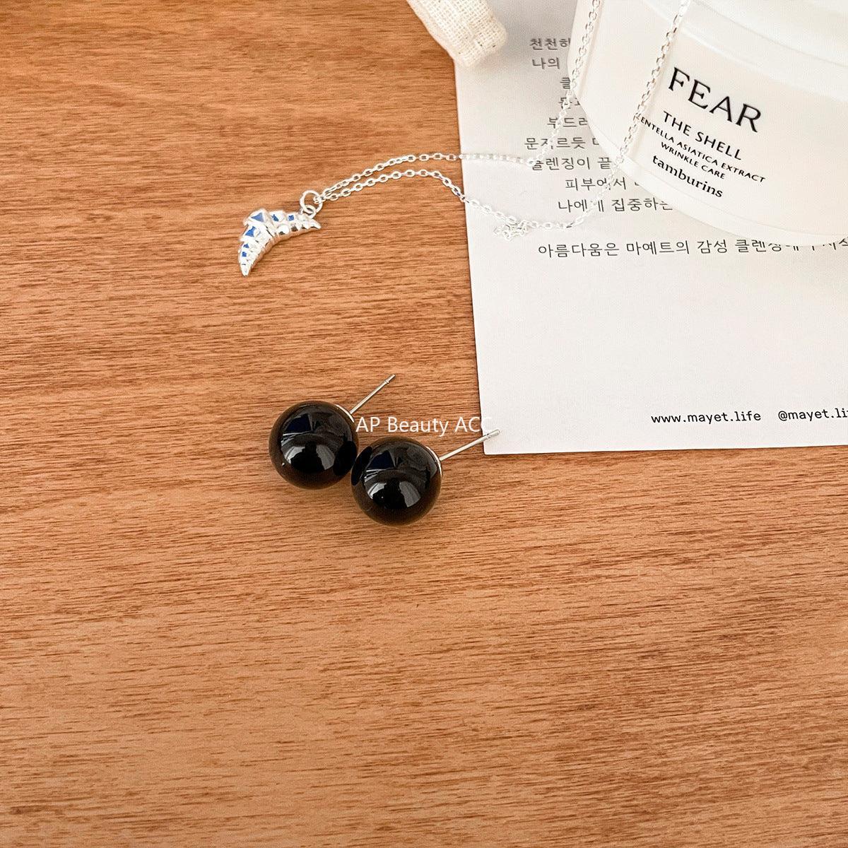 A관 - 빈티지 블랙 오닉스 925 은침 미니멀 귀걸이 [EH-2652] 24.01-3