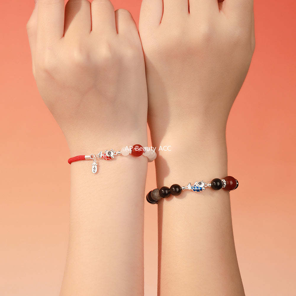 B관 - 999 실버 잉어 홍마노 커플 팔찌 [YC4658SL_1] 25.11-4