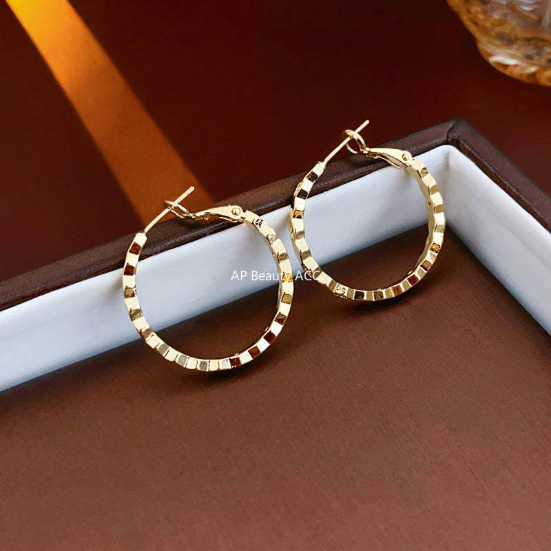 C관 - 14K 도금 큐빅 원형 귀걸이 세련된 귀걸이 [E18500] 24.01-3