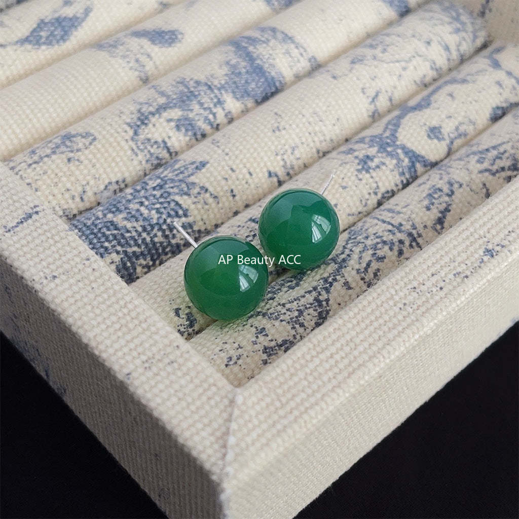 C관 - 그린 마노 천연석 복고풍 은침 귀걸이 고급스러운 귀걸이 [3837-3840] 24.04-3