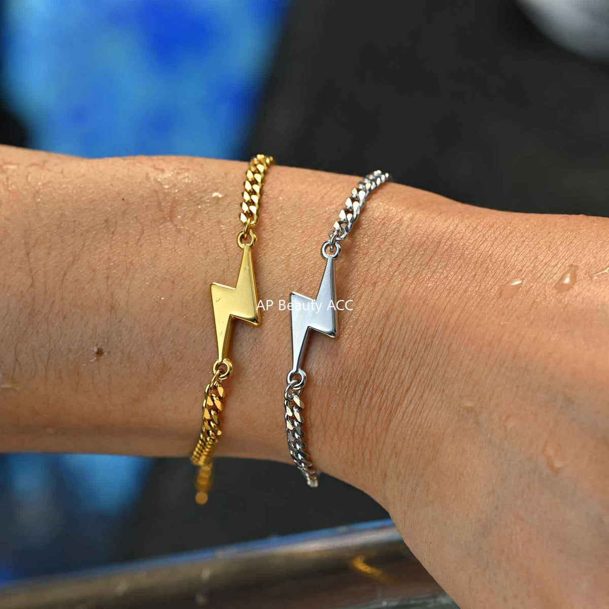 G관 - 스테인리스 스틸 번개 모양 펜던트 체인 팔찌 [BR-2620] 25.11-1