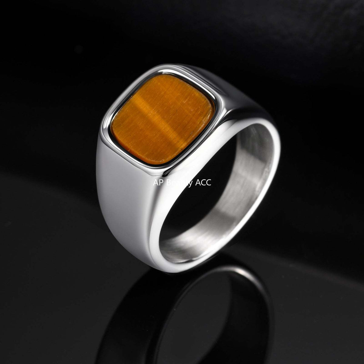 G관 - 스테인리스 스틸 사각 호안석 유광 반지 [RC-620] 25.10-5