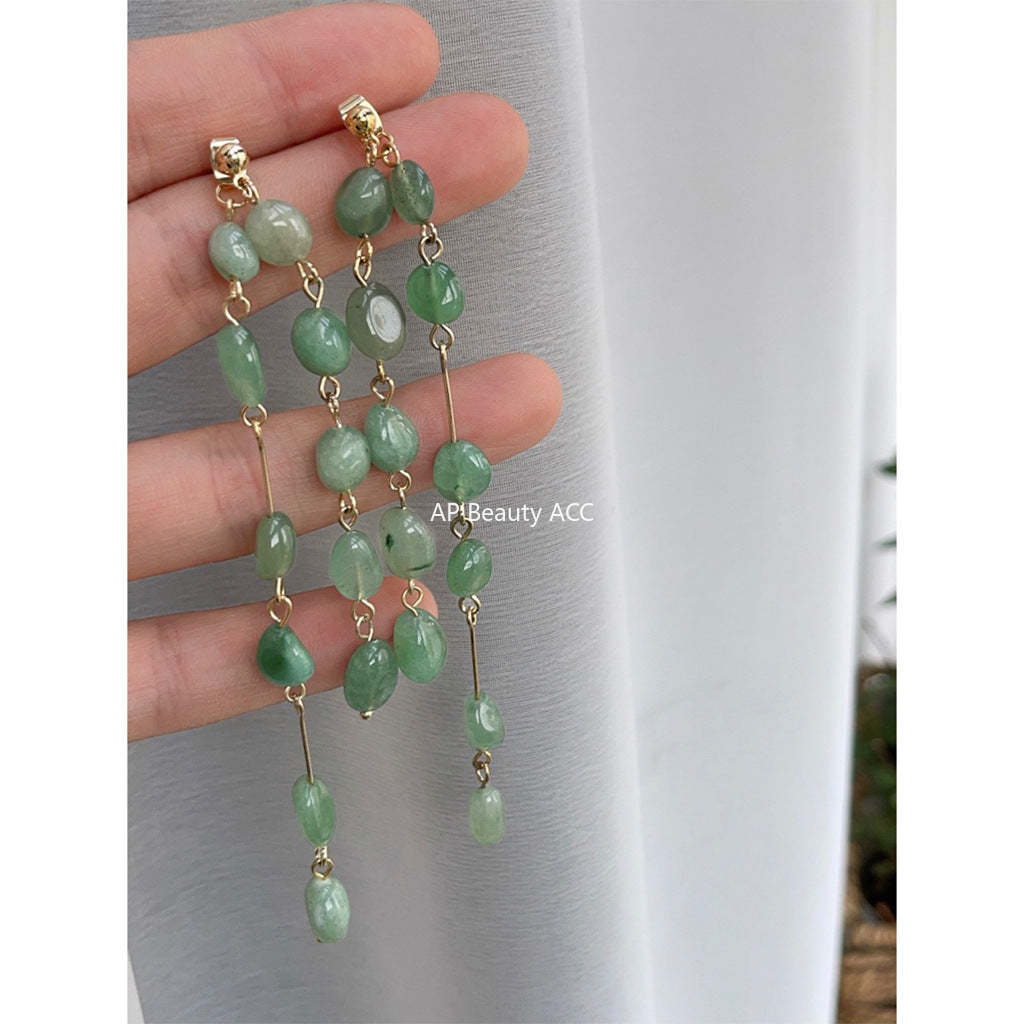 C관 - 핸드메이드 아벤츄린 숲 속 감성 고급스러운 긴 귀걸이 [4093] 24.05-3
