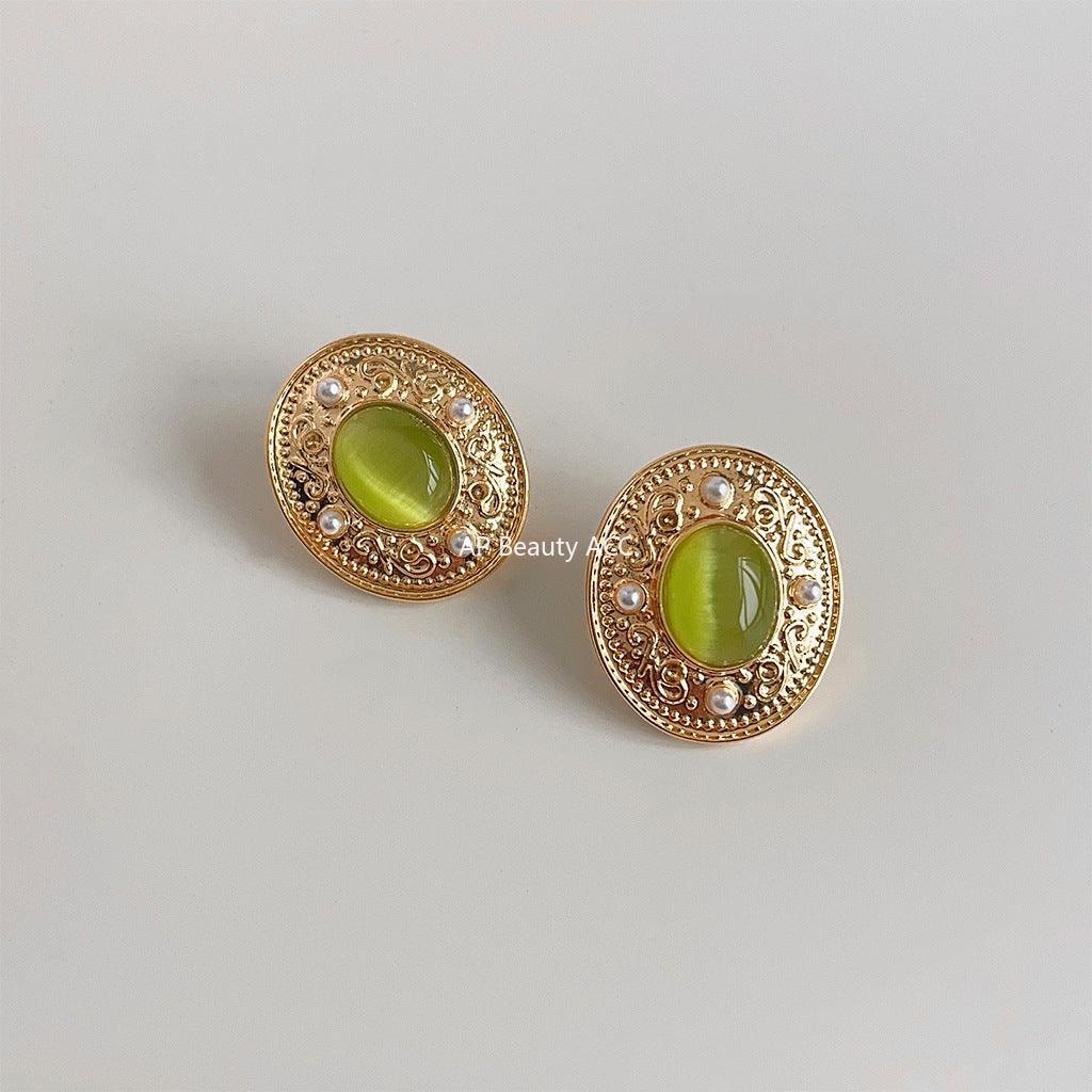 C관 - 고급스러운 14K 도금 복고풍 타원형 귀걸이 [3639] 24.03-4