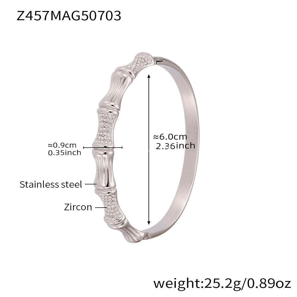 D관 - 대나무 물결 디자인 큐빅 스테인리스 스틸 18K 도금 팔찌 [Z454] 25.07-2