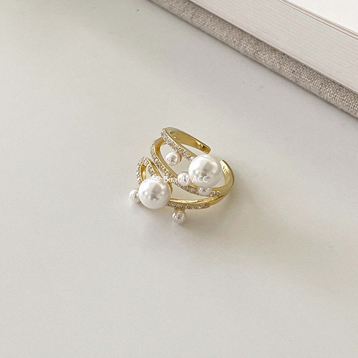 A관 - 빈티지 진주 레이어 큐빅 오픈형 반지 [JZ-0728] 25.11-1