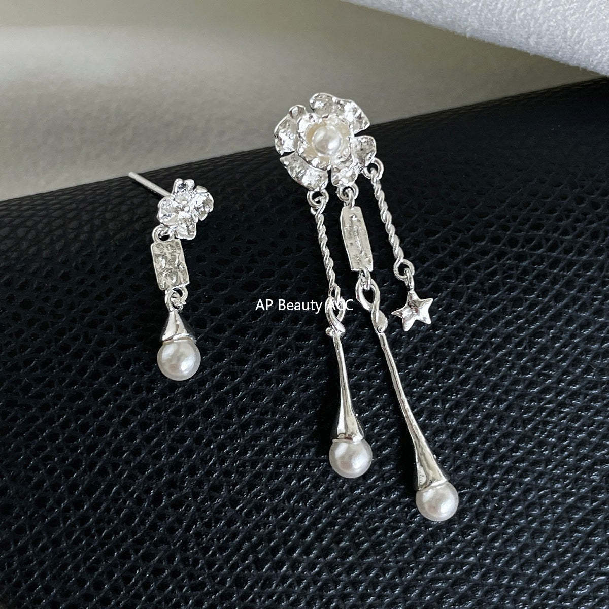 A관 - 925 은침 진주 플라워 언밸런스 드롭 귀걸이 [EH-3983] 25.10-2