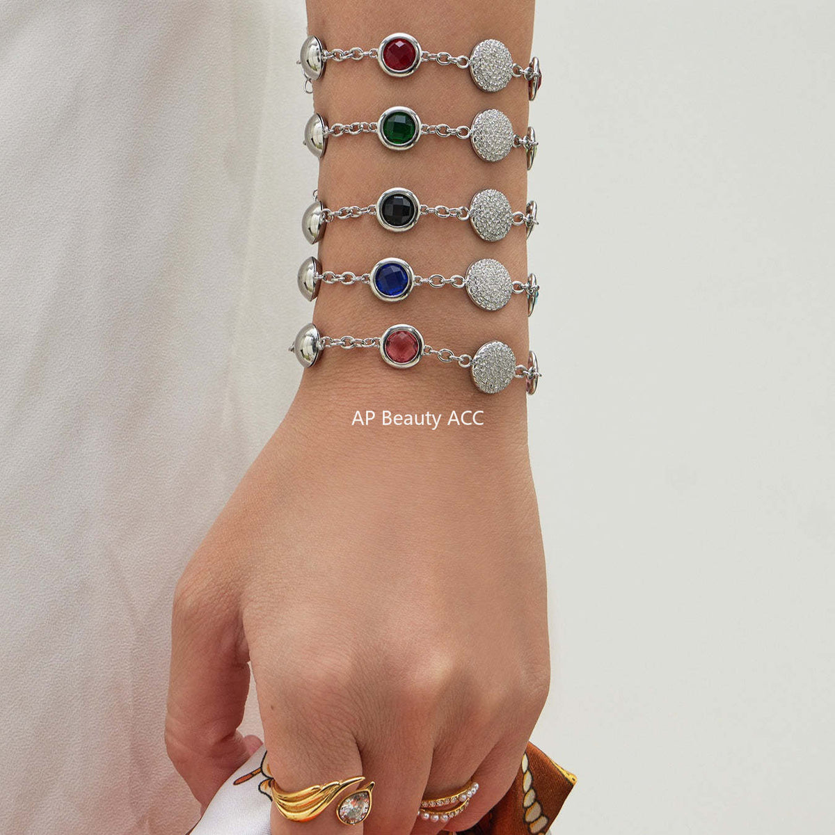 D관 - 스테인리스 스틸 풀 큐빅 글라스 스톤 18K도금 팔찌 귀걸이 [TXE508] 25.12-1