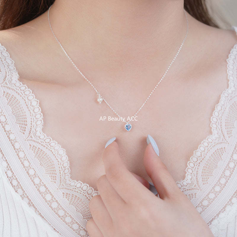 B관 - 925 실버 하트 큐빅 진주 펜던트 목걸이 [YC2151N_1] 25.10-1