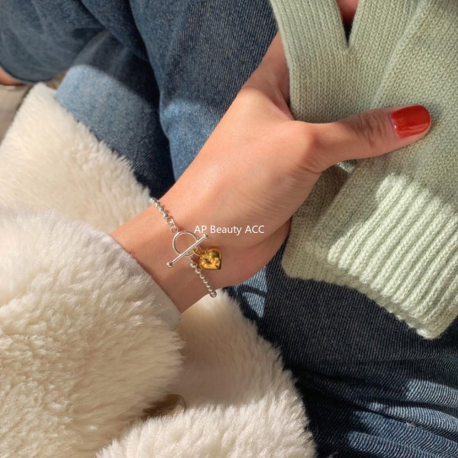 F관 - 925 실버 라운드 비즈 하트 OT고리 팔찌 [A323] 25.11-2