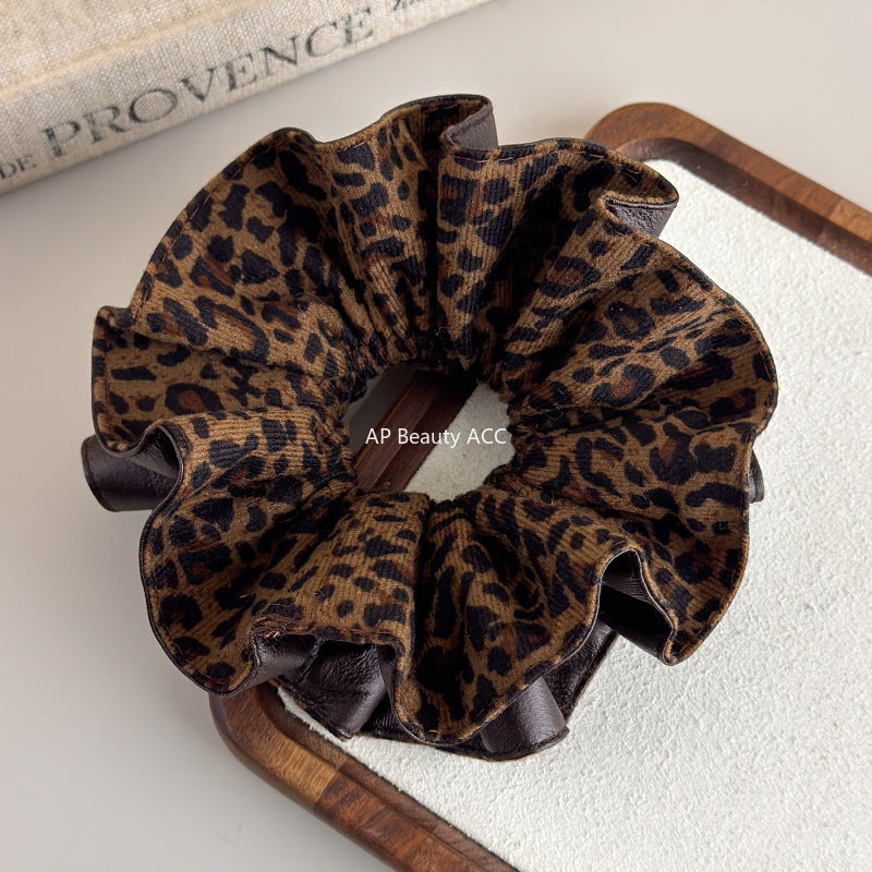 E관 - PU가죽 호피 패턴 양면 곱창 헤어밴드 [27666] 25.11-2