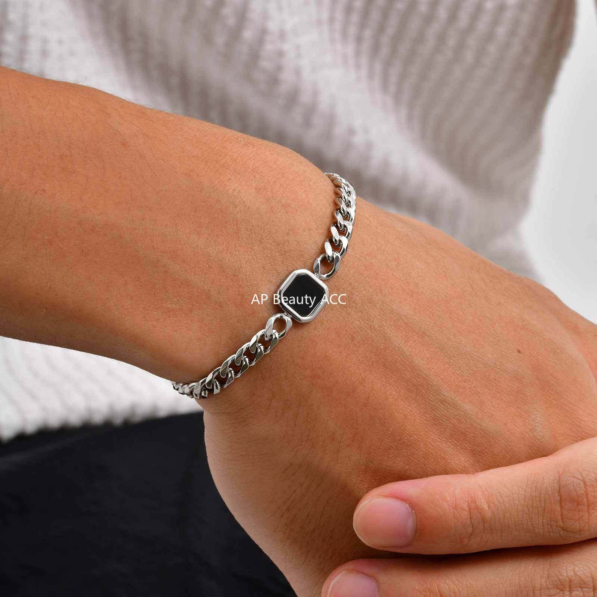 G관 - 스테인리스 스틸 사각 아크릴 펜던트 체인 팔찌 [BR-2662] 25.10-5