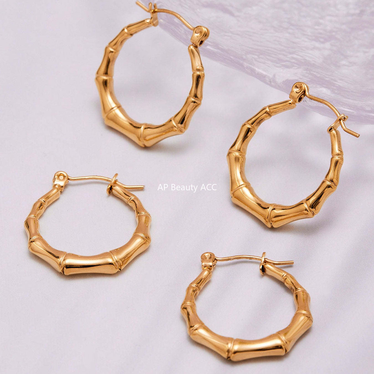 D관 - 스테인리스 18K 도금 대나무 마디 U자형 귀걸이 [F622] 25.10-5