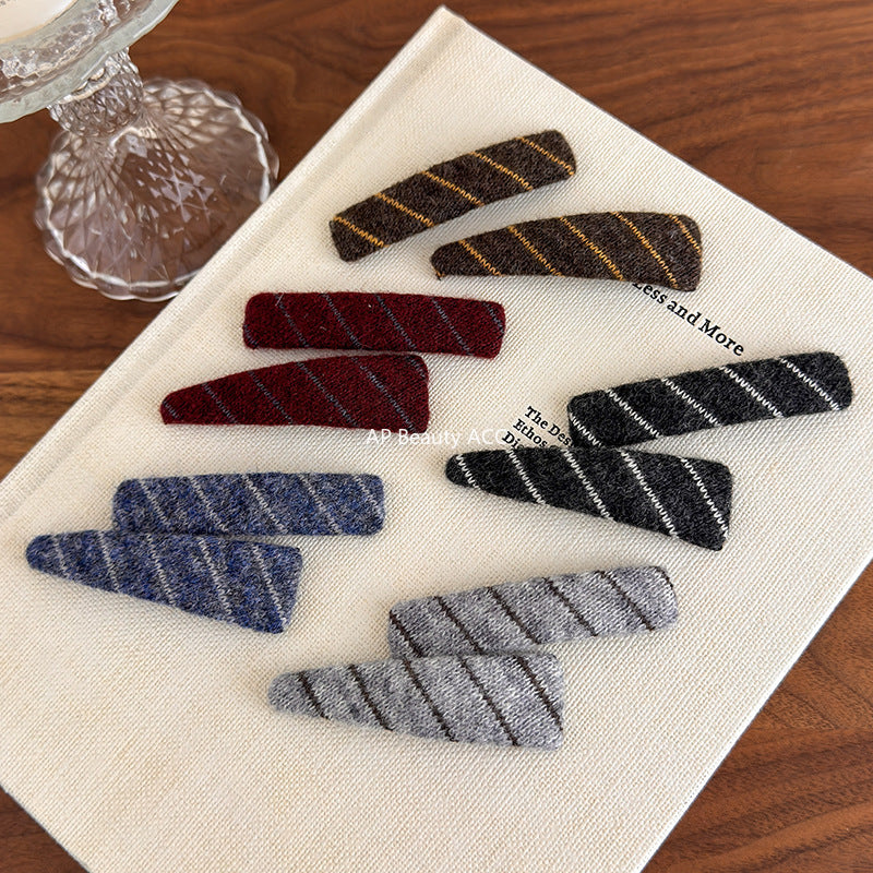 E관 - 털실 사선 스트라이프 빈티지 세트 헤어핀 [27529] 25.10-1