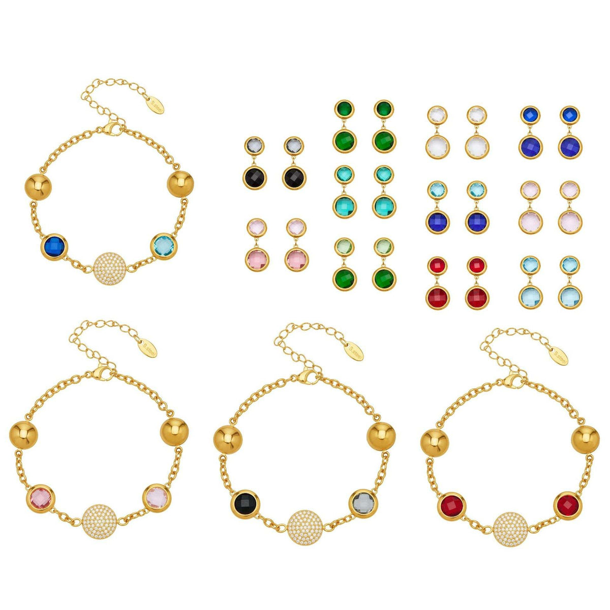 D관 - 스테인리스 스틸 풀 큐빅 글라스 스톤 18K도금 팔찌 귀걸이 [TXE508] 25.12-1