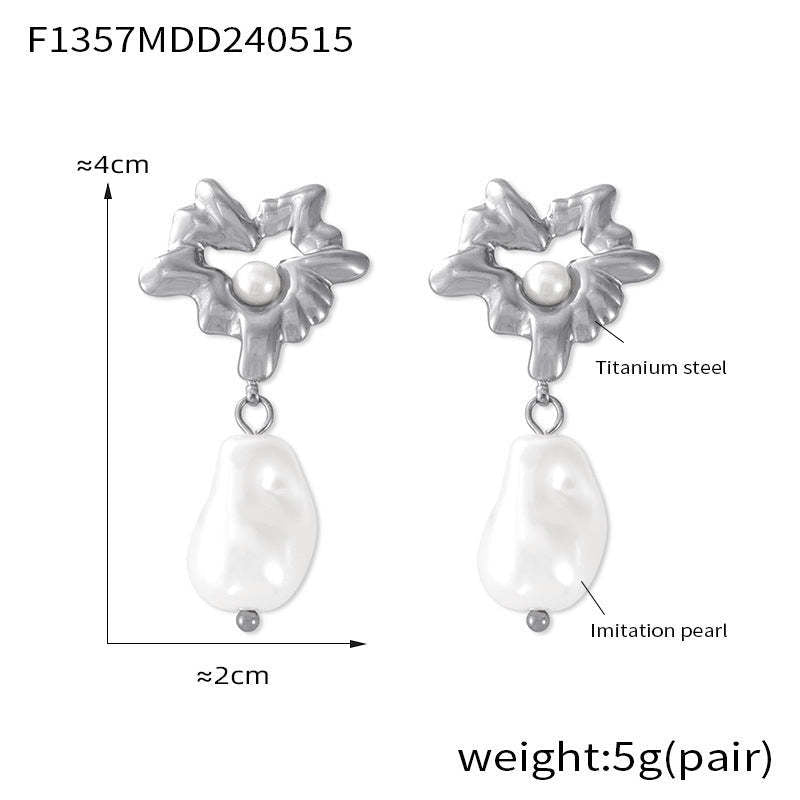 D관 - 티타늄 스틸 18K 도금 모조 진주 펜던트 귀걸이 [F1357] 24.05-4