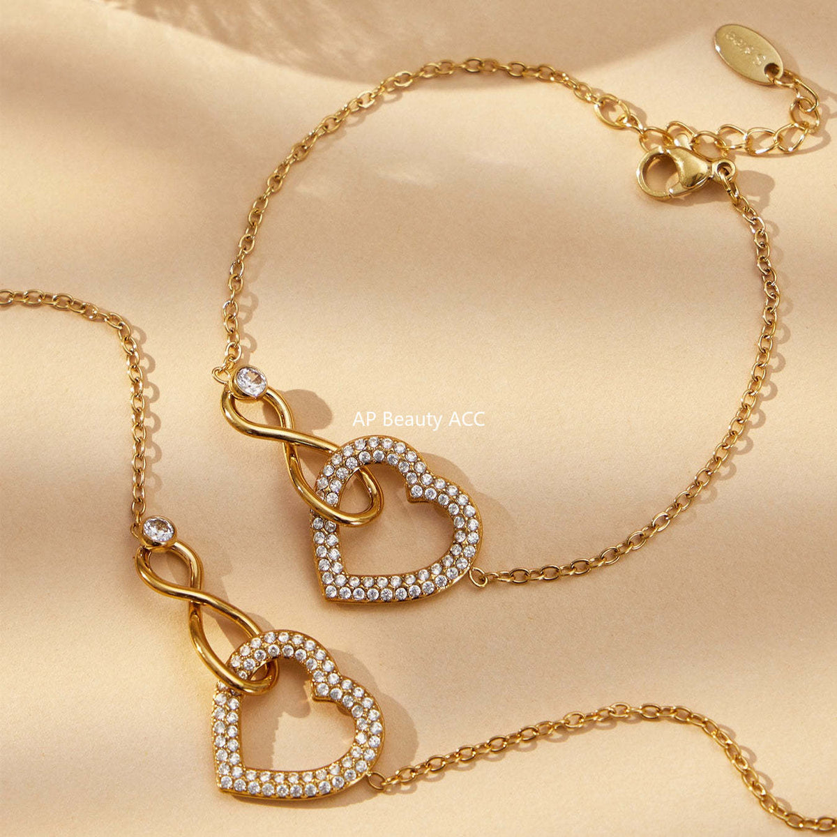 D관 - 스테인리스 스틸 18K 도금 하트 무한대 큐빅 목걸이 팔찌 [TXP529] 25.12-3