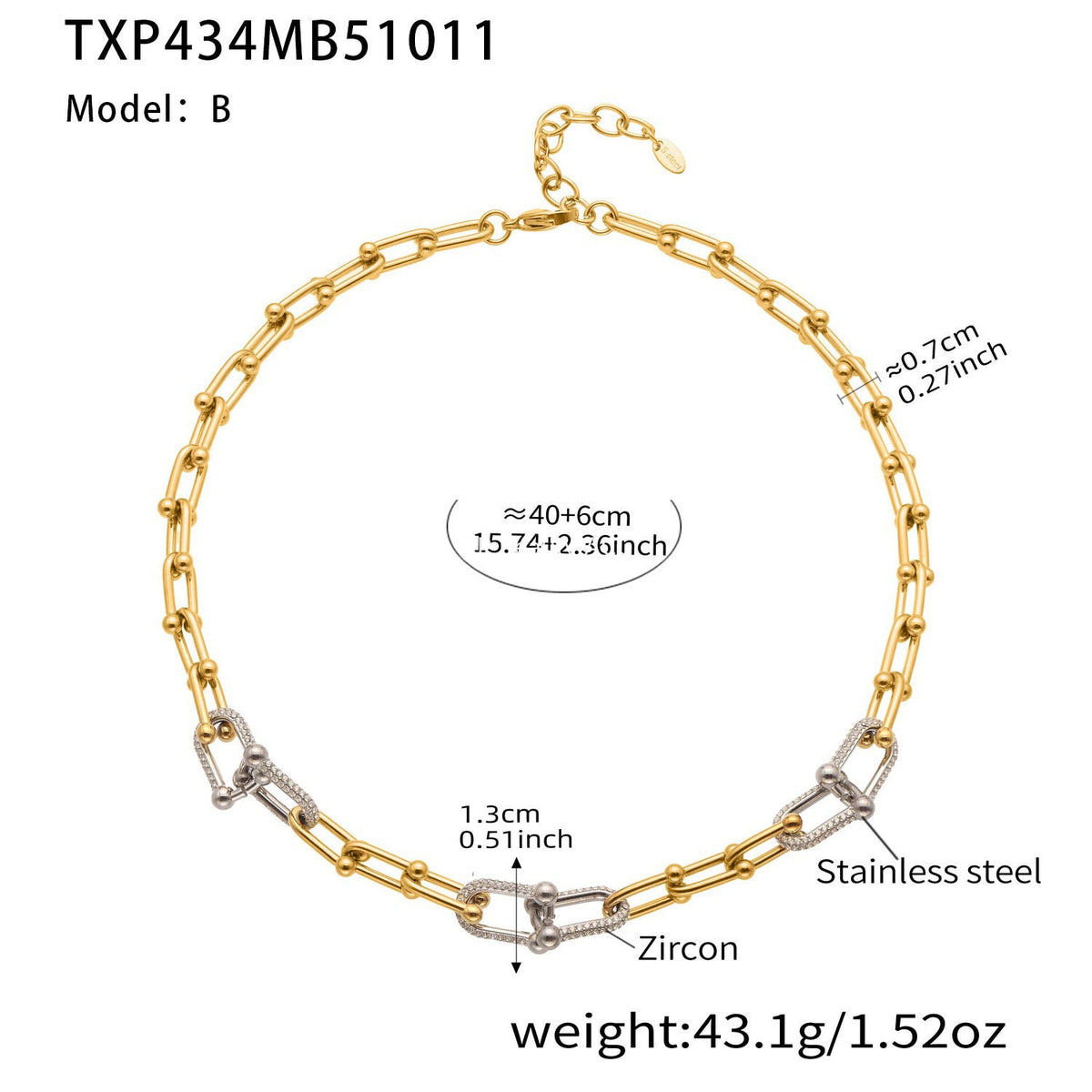 D관 - 스테인리스 스틸 18K 도금 말굽 버클 큐빅 목걸이 팔찌 귀걸이 [TXP434-TXE434-TXF434] 25.10-3