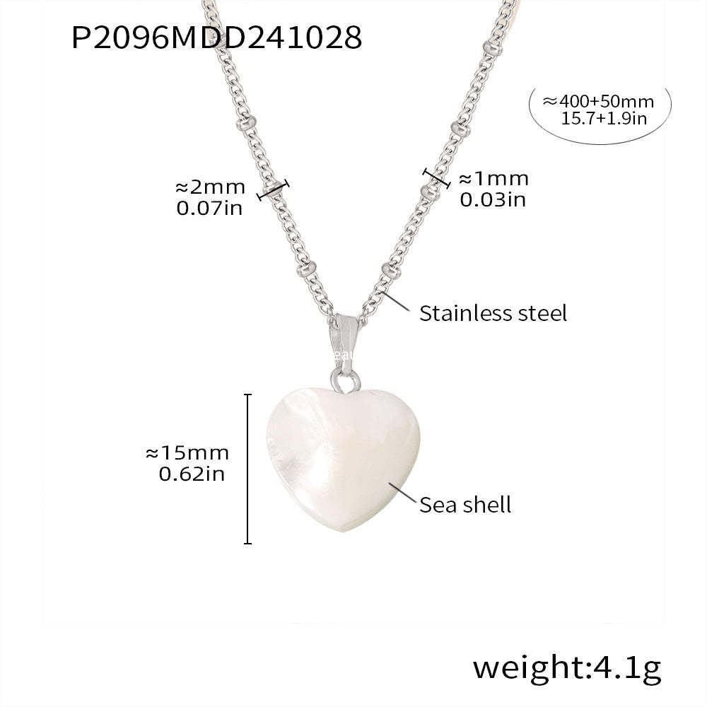 D관 - 프렌치 캐주얼 럭셔리 하트 쉘 펜던트 스테인리스 스틸 18K 도금 목걸이 [P2096] 24.11-1