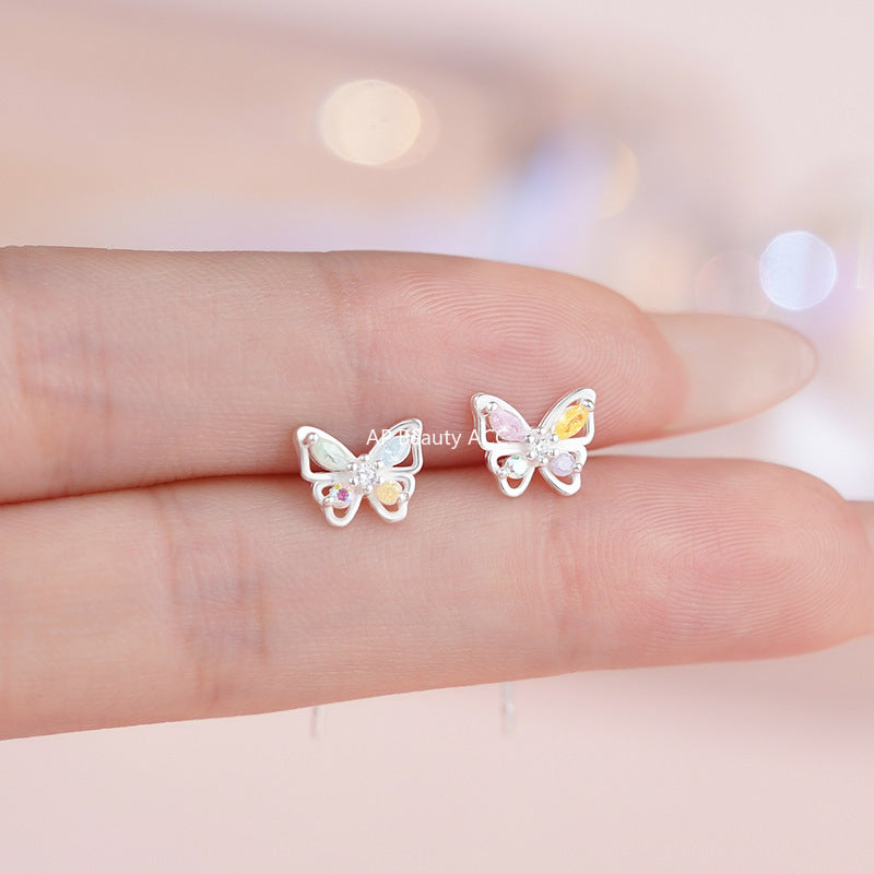 B관 - 999 실버 컬러 큐빅 나비 드롭 체인 귀걸이 [YC6414E] 25.11-2