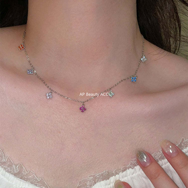 A관 - 네잎클로버 모양 컬러 큐빅 펜던트 목걸이 [XL-1214] 25.12-2