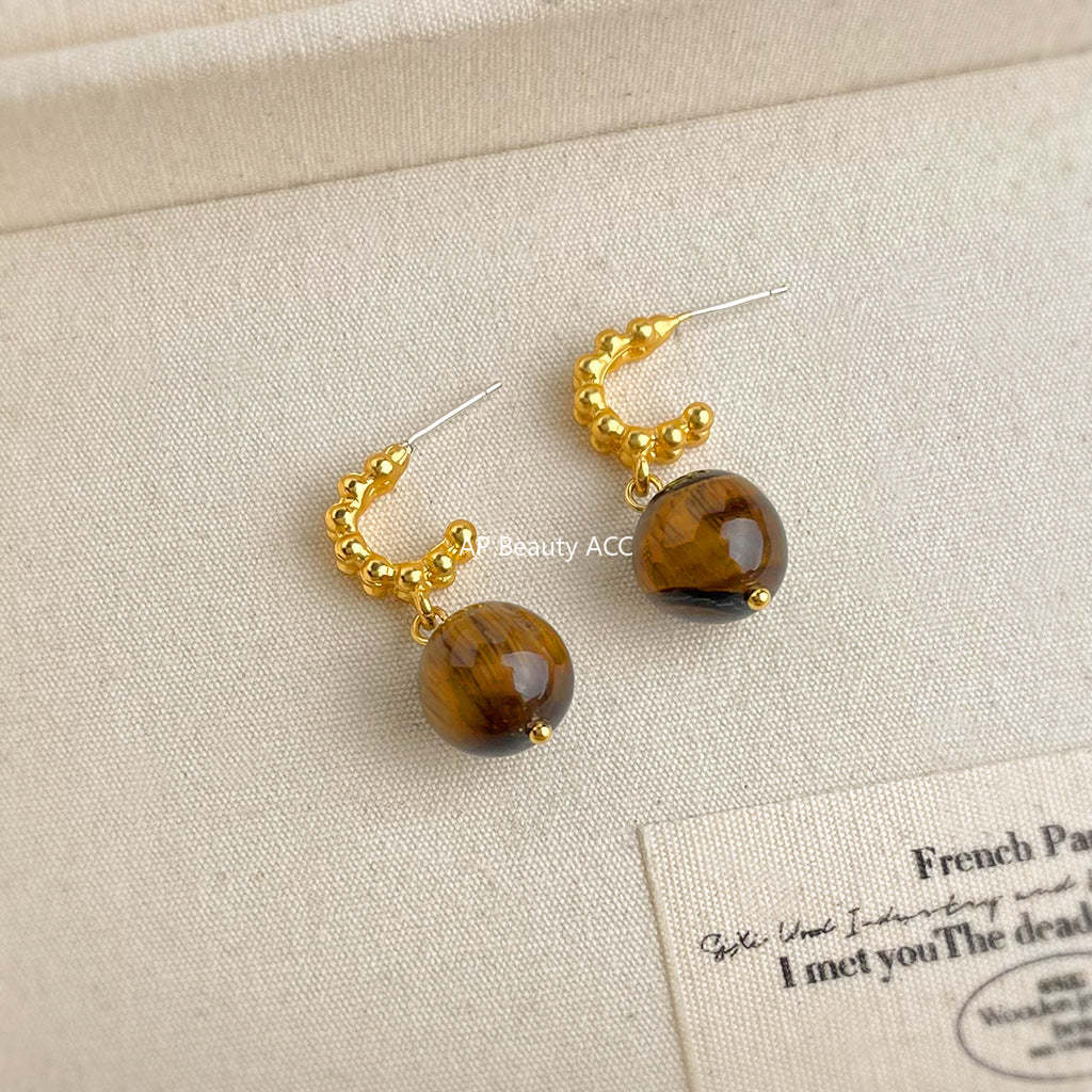 C관 - 핸드메이드 천연석 호안석 925 은침 귀걸이 [6835] 25.09-4