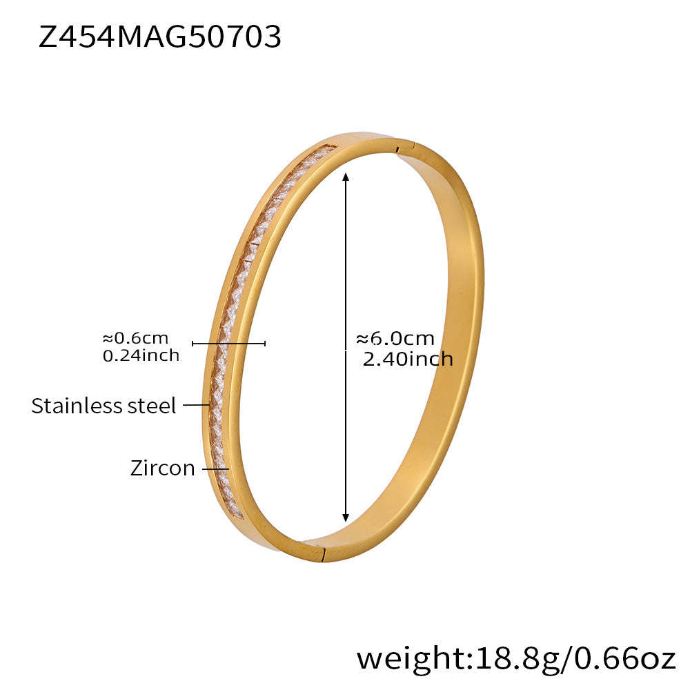 D관 - 대나무 물결 디자인 큐빅 스테인리스 스틸 18K 도금 팔찌 [Z454] 25.07-2