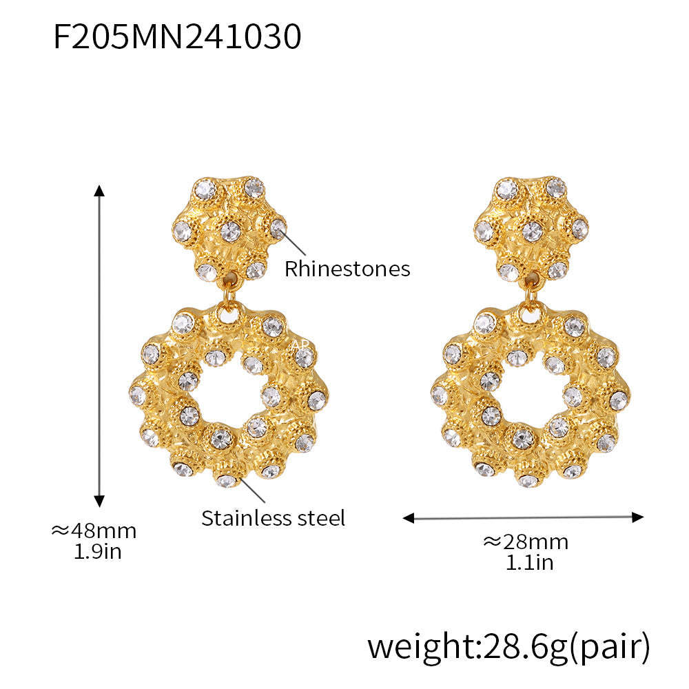 D관 - 빈티지 도넛 라인스톤 스테인리스 스틸 귀걸이 2단 목걸이 [F205-P2080-P2081] 24.11-2