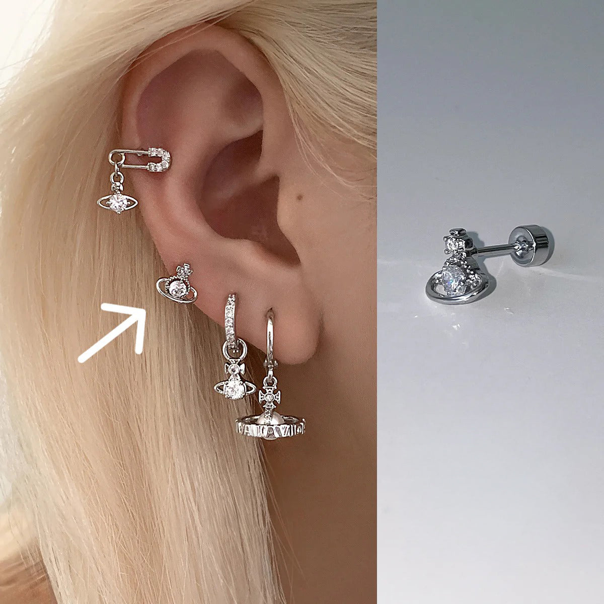 A관 - 큐빅 행성 티타늄 스틸 피어싱 귀걸이 [EH-4347] 25.12-1