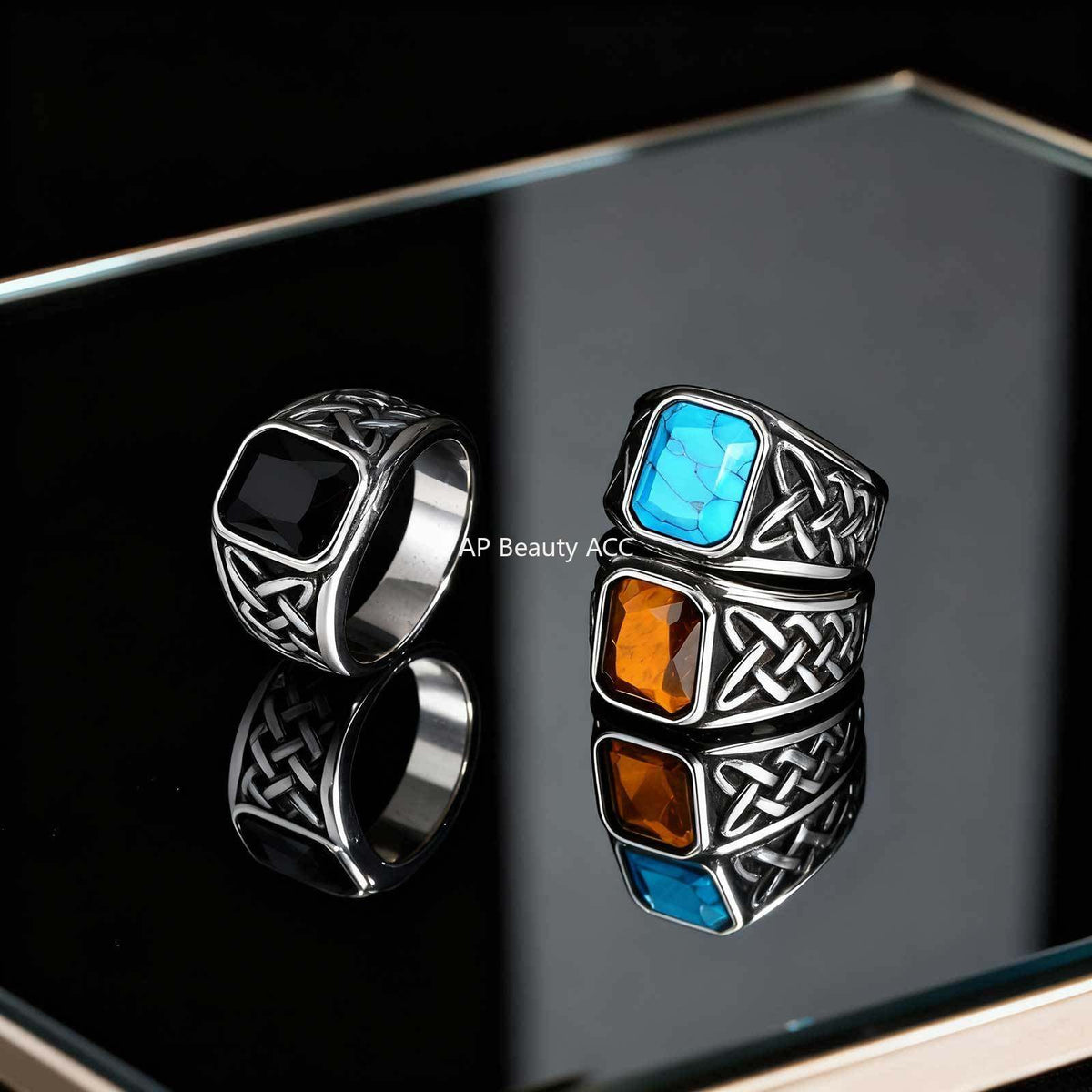 G관 - 사각 터키석 호안석 스테인리스 스틸 반지 [RC-605] 25.12-2