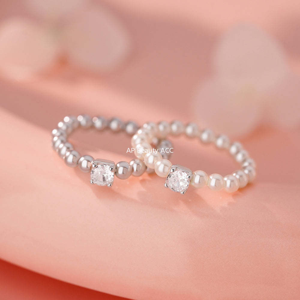 B관 - 925 실버 사각 큐빅 비즈 진주 반지 [YC5467R] 25.12-3