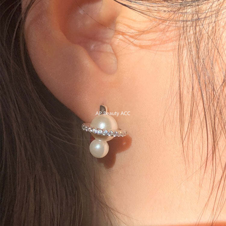 A관 - 925 은침 큐빅 진주 원형 링 귀걸이 [EH-4312] 25.12-3