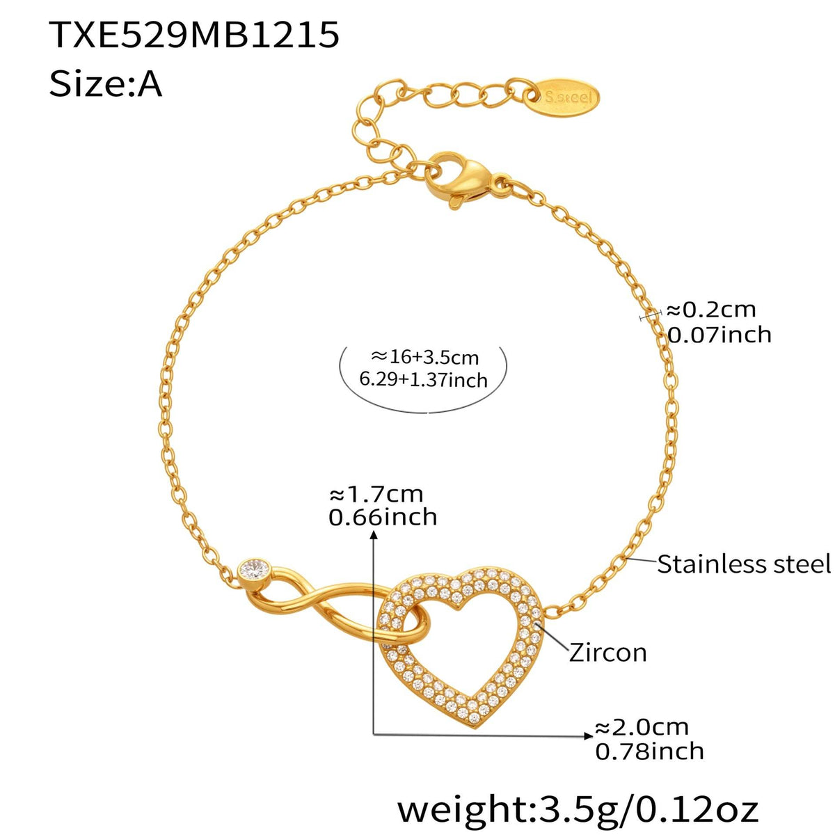 D관 - 스테인리스 스틸 18K 도금 하트 무한대 큐빅 목걸이 팔찌 [TXP529] 25.12-3