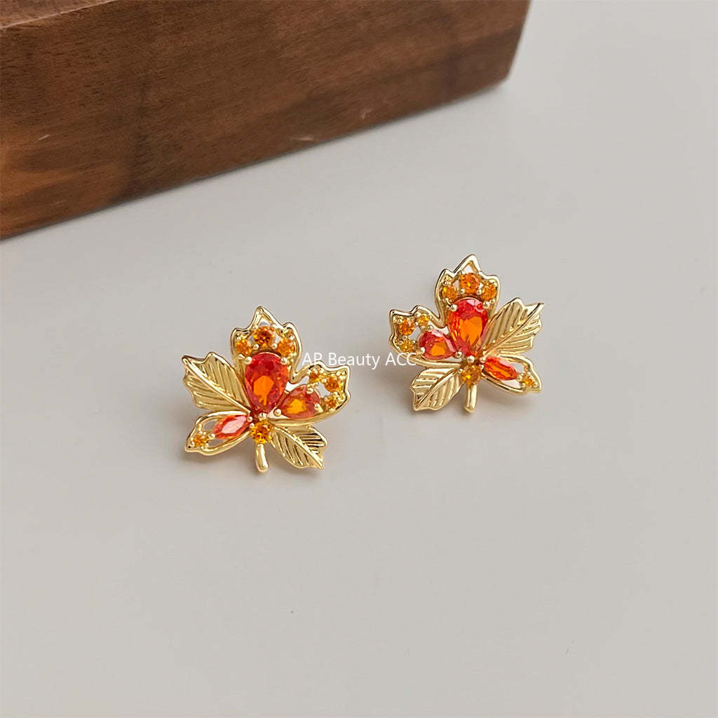 C관 - 단풍잎 큐빅 디자인 925 은침 귀걸이 [7086] 25.11-4