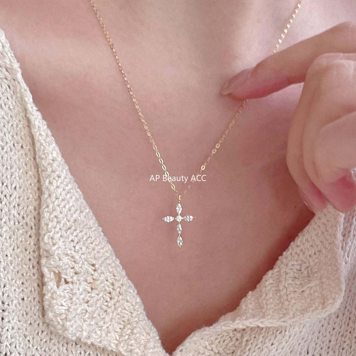 F관 - 925 실버 큐빅 십자가 펜던트 목걸이 [B1387] 25.11-4