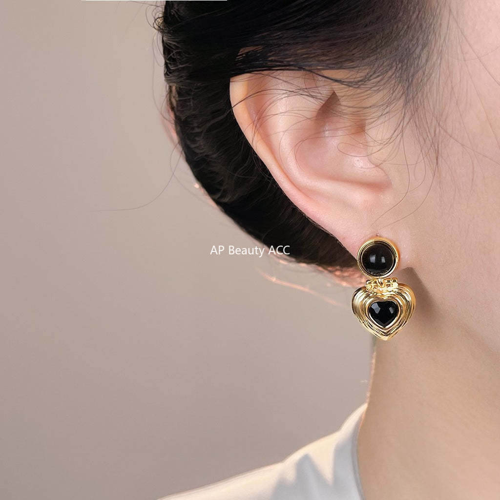 C관 - 천연석 호안석 하트 925 은침 귀걸이 [7187] 25.12-1