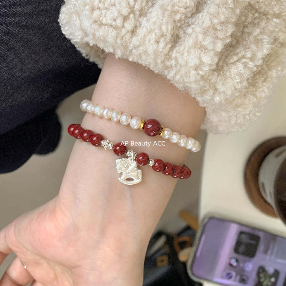 A관 - 유니콘 말 펜던트 천연 마노 925 실버 비즈 팔찌 [1635] 25.12-3