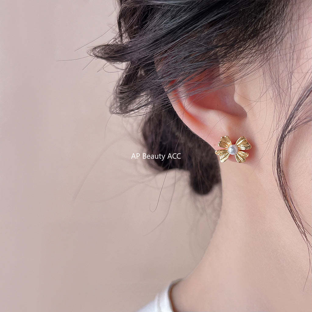 C관 - 여름 새 디자인 귀여운 14K 도금 은침 리본 귀걸이 [4096] 24.05-3